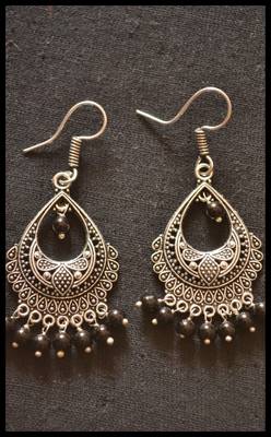 Oxidized Royal Silver Detailed Carved Dangler Earrings 2