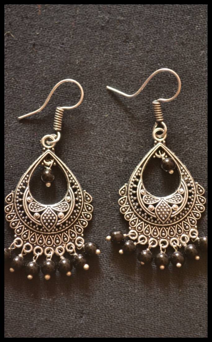 Oxidized Royal Silver Detailed Carved Dangler Earrings