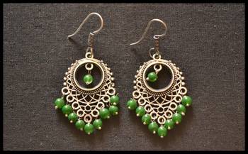 Oxidized Royal Silver Detailed Carved Dangler Earrings 2