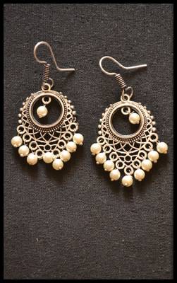 Oxidized Royal Silver Detailed Carved Dangler Earrings 1