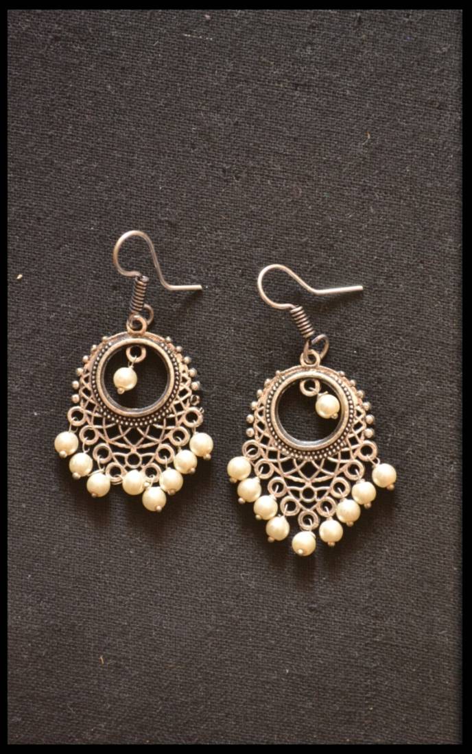 Oxidized Royal Silver Detailed Carved Dangler Earrings