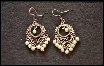 Oxidized Royal Silver Detailed Carved Dangler Earrings 3