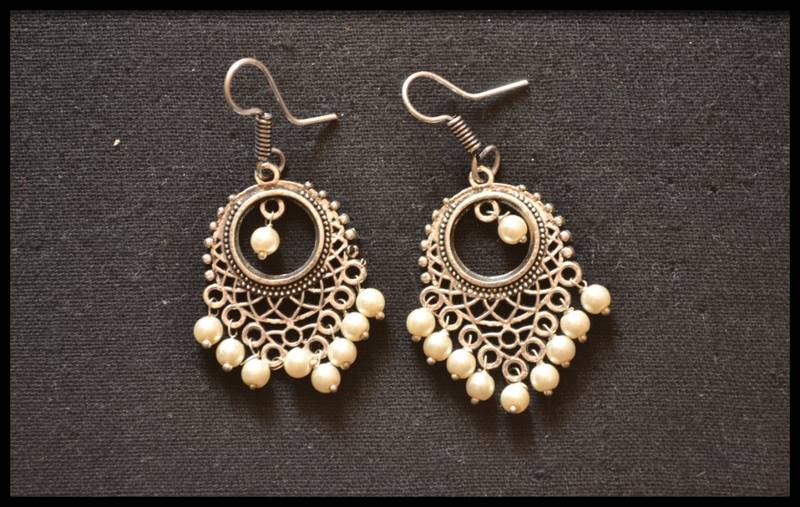 Oxidized Royal Silver Detailed Carved Dangler Earrings