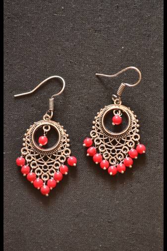 Oxidized Royal Silver Detailed Carved Dangler Earrings