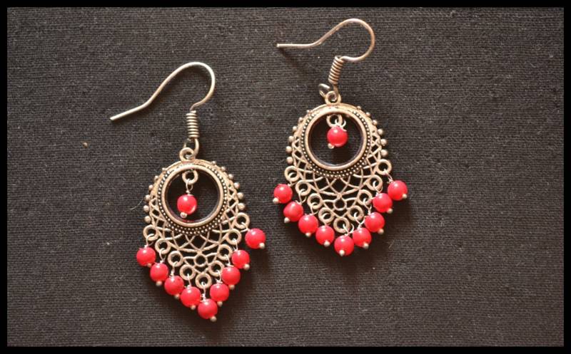Oxidized Royal Silver Detailed Carved Dangler Earrings