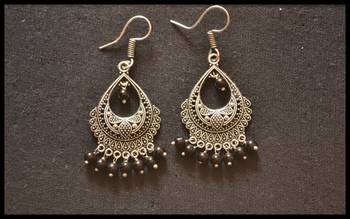 Oxidized Royal Silver Detailed Carved Dangler Earrings 1