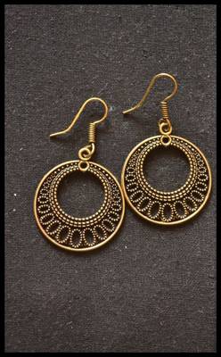Golden Antique Jhumka type Dangler Earrings 2
