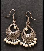 Oxidized Royal Silver Detailed Carved Dangler Earrings