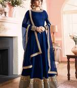 Blue BANGLORY SILK embroidered semi stitched salwar with dupatta