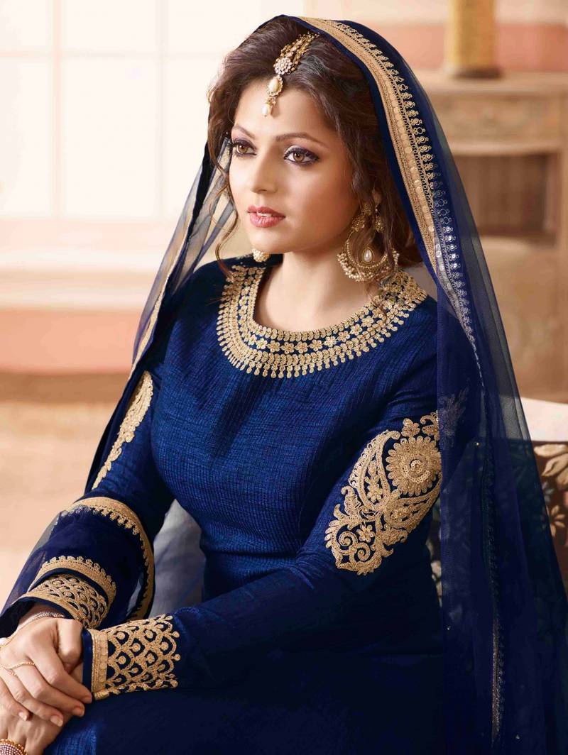 Blue BANGLORY SILK embroidered semi stitched salwar with dupatta