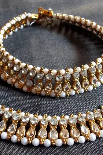 Double line kundan anklet