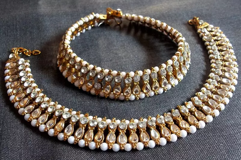 Double line kundan anklet