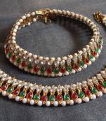 Double line Multi color Kundan Anklets