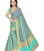 Green plain cotton silk saree with blouse