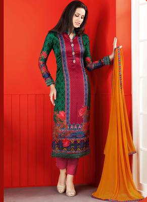 Dark Green Diamond Work Satin Semi Stitched Salwar With Dupatta 1