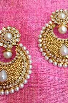 Pearl polki flower ethnic Indian Pakistani bollywood jewelry blue earring ab10w