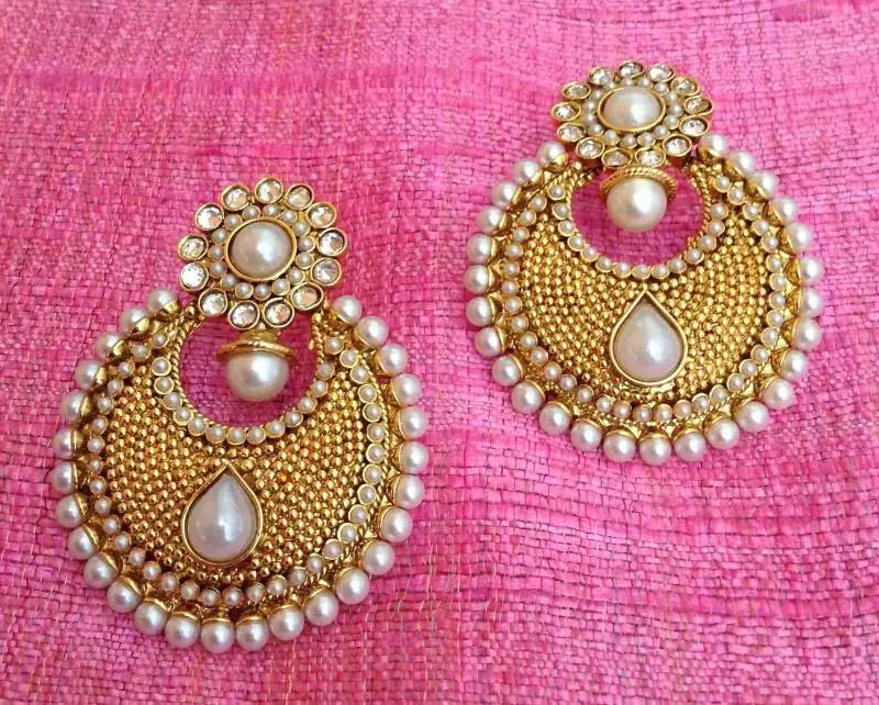 Pearl polki flower ethnic Indian Pakistani bollywood jewelry blue earring ab10w