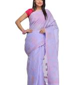 Purple Embroidered Cotton Saree With Blouse