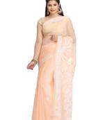 ADA Pink Hand Embroidered Lucknow Chikankari Women Georgette Saree With Blouse - A130213
