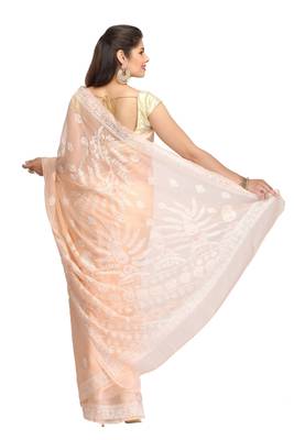 ADA Pink Hand Embroidered Lucknow Chikankari Women Georgette Saree With Blouse - A130213 2