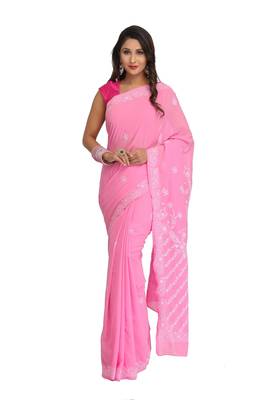 Pink Embroidered Georgette Saree With Blouse 1