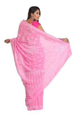 Pink Embroidered Georgette Saree With Blouse 2