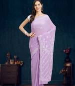 Mauve Hand Embroidered Georgette Lucknowi Chikankari Women Saree With Blouse