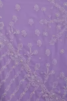 Mauve Hand Embroidered Georgette Lucknowi Chikankari Women Saree With Blouse