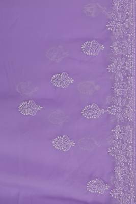 Mauve Hand Embroidered Georgette Lucknowi Chikankari Women Saree With Blouse 4