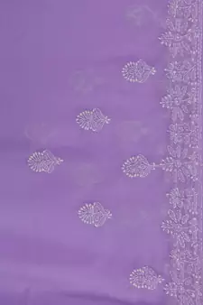 Mauve Hand Embroidered Georgette Lucknowi Chikankari Women Saree With Blouse