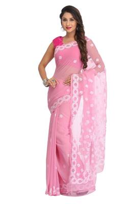 Pink Embroidered Georgette Saree With Blouse 1