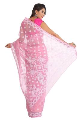 Pink Embroidered Georgette Saree With Blouse 2