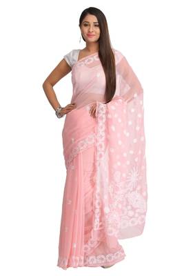 Pink Embroidered Georgette Saree With Blouse 1