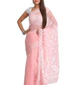 Pink Embroidered Georgette Saree With Blouse