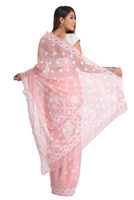 Pink Embroidered Georgette Saree With Blouse 2