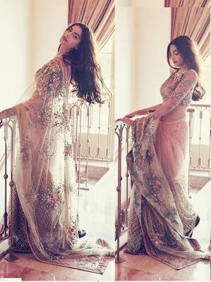 off white Embroidered net saree with blouse 1