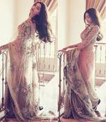 off white Embroidered net saree with blouse