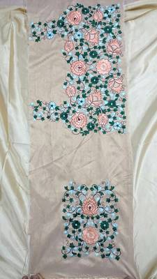 off white Embroidered net saree with blouse 4