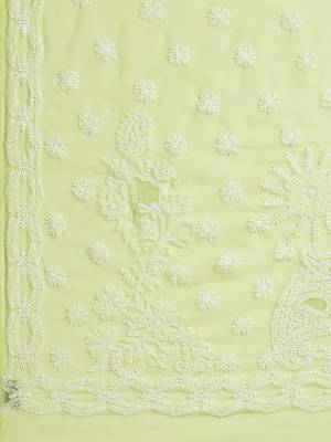 Green Hand Embroidered Georgette Lucknowi Chikankari Women Saree With Blouse 4