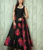 Black embroidered georgette semi stitched indian anarkali dress
