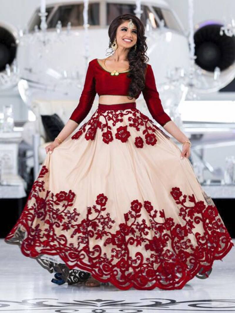Red Embroidered Banglory Semi-Stitched Lehenga Choli with Dupatta