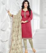 Red embroidered Pure Chanderi unstitched Party Wear salwar suit with Heavy dupatta