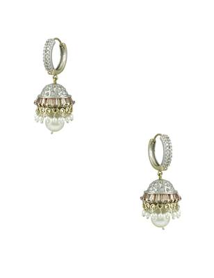 Golden Beige CZ AD American Diamond Jhumki Earrings Jewellery for Women - Orniza 1