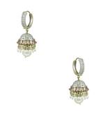 Golden Beige CZ AD American Diamond Jhumki Earrings Jewellery for Women - Orniza