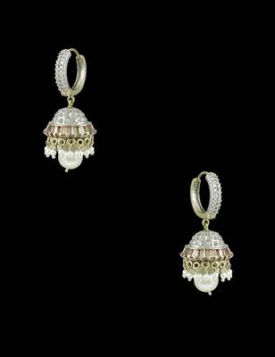 Golden Beige CZ AD American Diamond Jhumki Earrings Jewellery for Women - Orniza 3