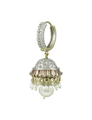 Golden Beige CZ AD American Diamond Jhumki Earrings Jewellery for Women - Orniza 4