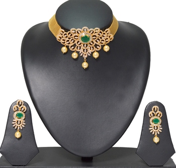emerald choker necklace set - SRI FINE 