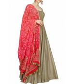 Grey printed art silk semi stitched salwar with dupatta