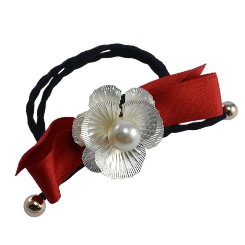 Multi Color Fabric And Flower Decor Design Rubber Band Hair Accessories