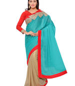 Blue embroidered chiffon saree with blouse